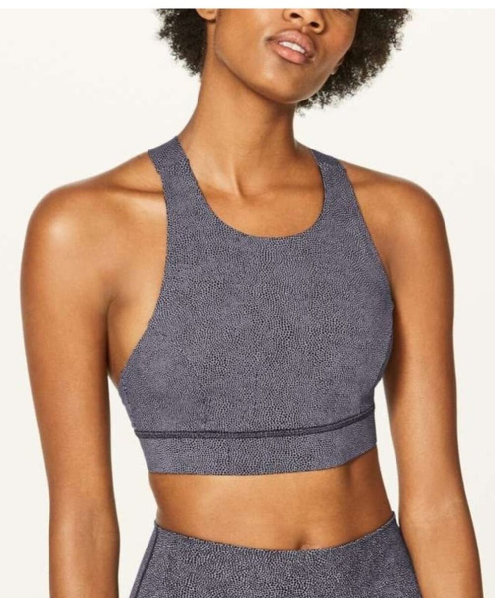 Lululemon Fast & Free Sports Bra Size 8 Lavender Black Running Pilates Yoga Gym